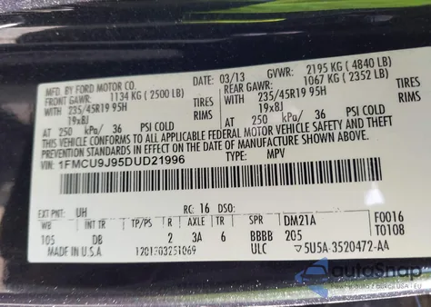 2013 Ford Escape Titanium из США, поврежденный, VIN 1FMCU9J95DUD21996